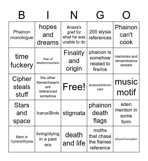 HI3 references Bingo Card