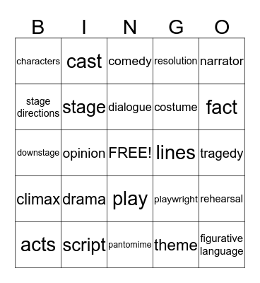 Drama Bingo Card