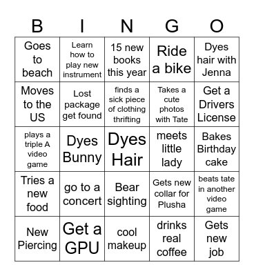 Lada's Yearly Bingo Card