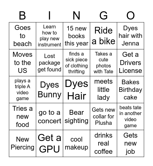 Lada's Yearly Bingo Card