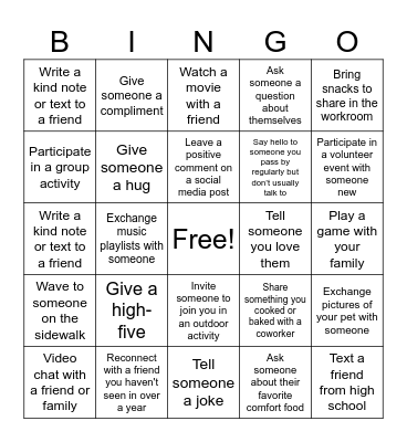 Social Connection BINGO Card