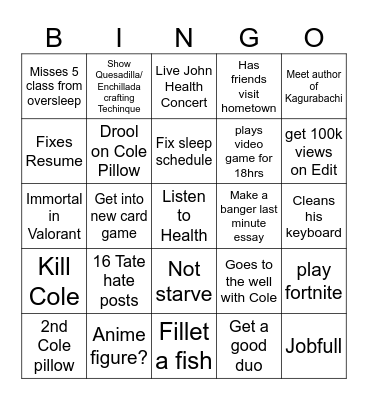 Bryan's Yearly Bingo Card