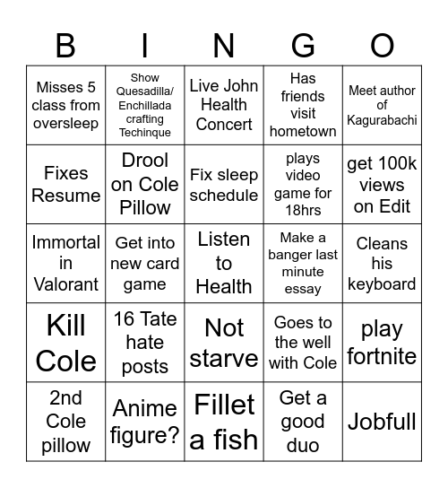 Bryan's Yearly Bingo Card