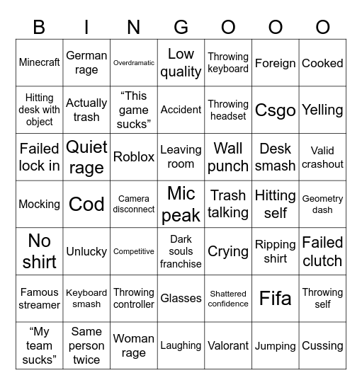 The ultimate rage bingo Card
