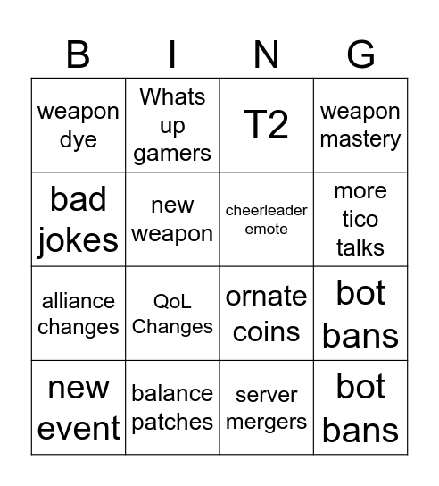 Mentions For Tico Talks Bingo Card