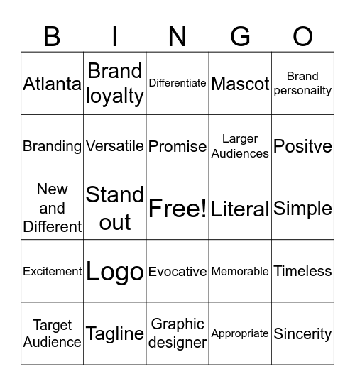 Branding 101 Bingo Card