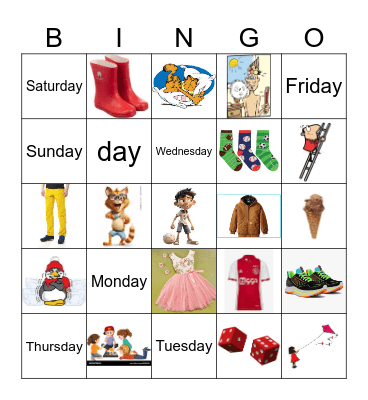 Clothes & Days of the week & Verbs Bingo Card