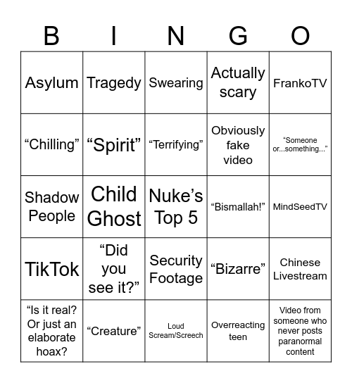Nuke’s Top 5 Bingo Card
