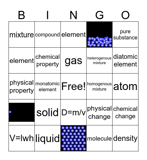 Unit 2 Part 1: Matter & Phases Bingo Card