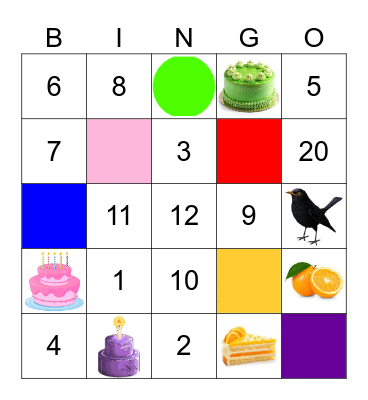 Colors & Numbers Bingo Card