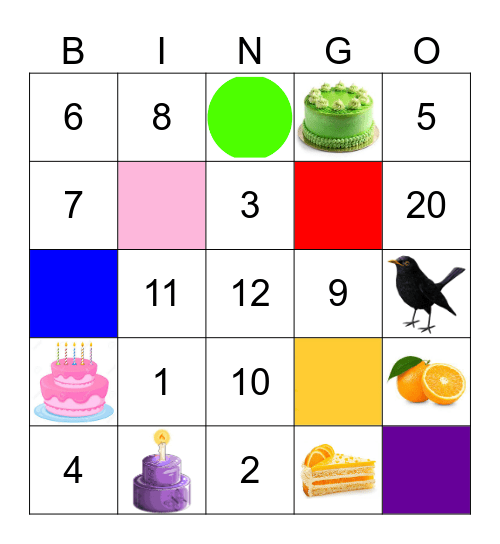 Colors & Numbers Bingo Card