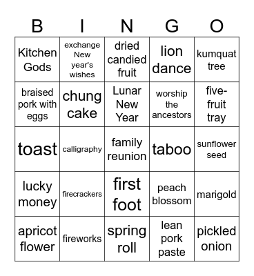 Tet - Vietnamese Lunar New Year Bingo Card
