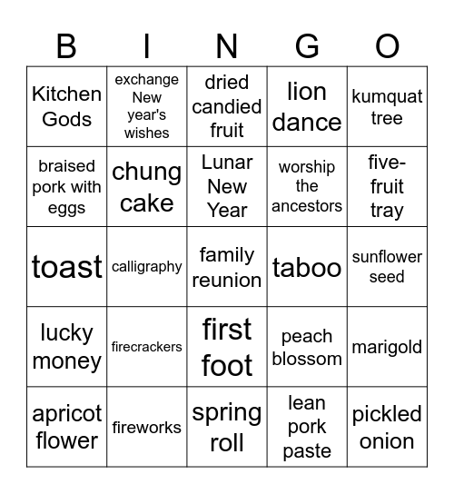 Tet - Vietnamese Lunar New Year Bingo Card
