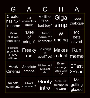 Gacha life mini movies Bingo Card