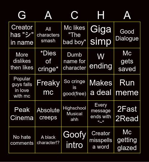 Gacha life mini movies Bingo Card