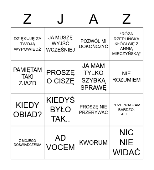 za Bingo Card