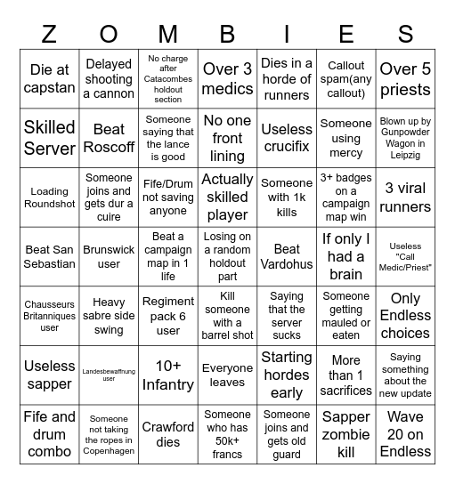 GUTS AND BLACKPOWDER BINGO Card