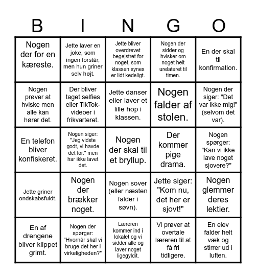 KLASSE BINGO. Bingo Card