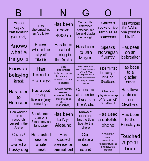 SIOS ECR Polar Meet Night Bingo Card