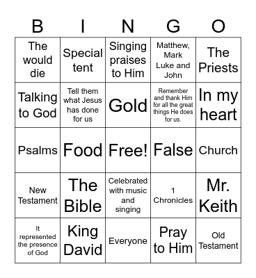 King David Thanked God Bingo Card