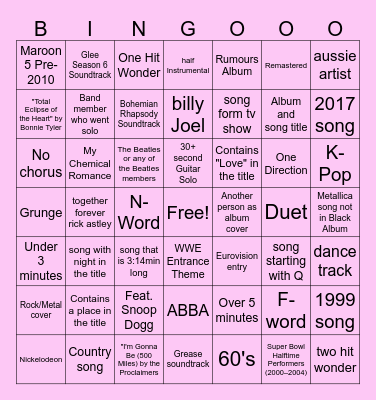 Spotify Bingo Card