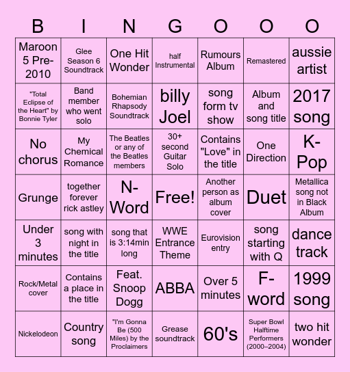 Spotify Bingo Card