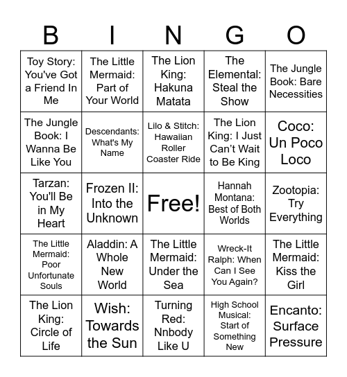 ♫ Disney Songs ♫ Bingo Card