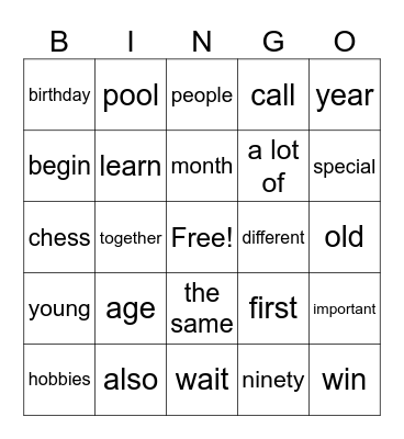 bingo hey 18-19 22-23 English Bingo Card