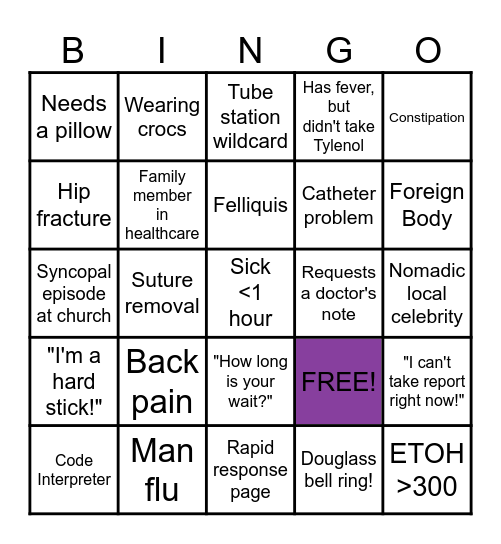 Sunday Funday ED Bingo Card