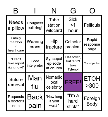 Sunday Funday ED Bingo Card