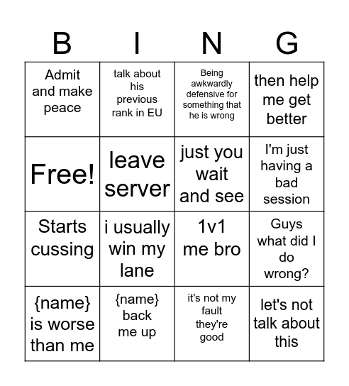 crashout Bingo Card