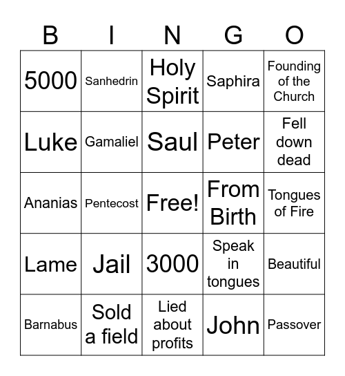 Acts 4/5 Bingo Card