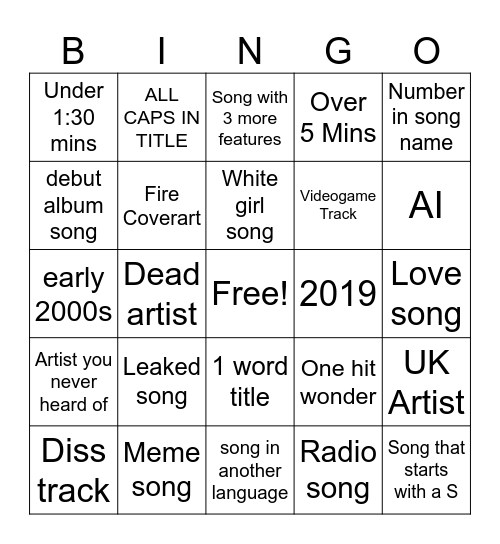 Music Bingo Card