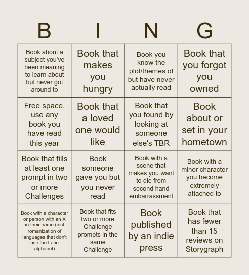 2025 Reading Bingo Card