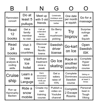 New Year Goals 2025 Bingo Card