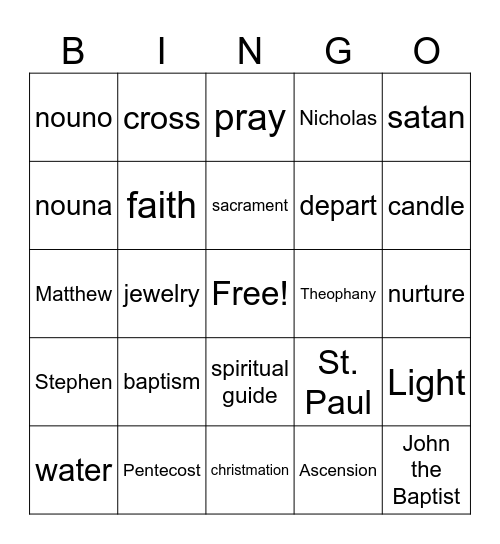 Godparents in the Orthodox Church Bingo Card