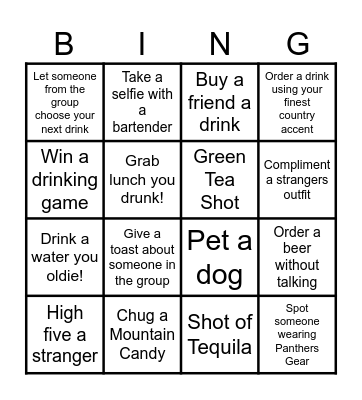 CLT Bar Crawl Bingo Card