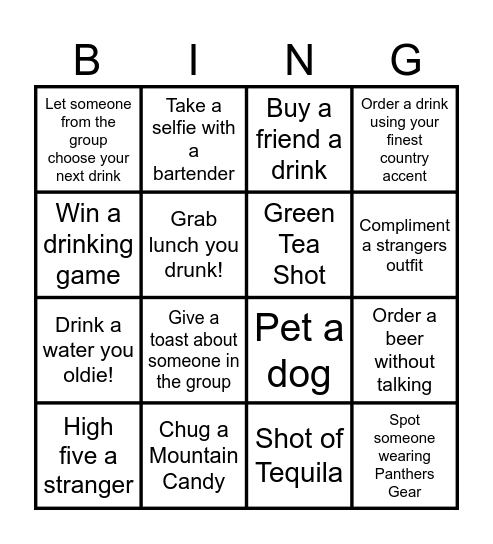CLT Bar Crawl Bingo Card