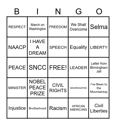 MARTIN LUTHER KING Bingo Card