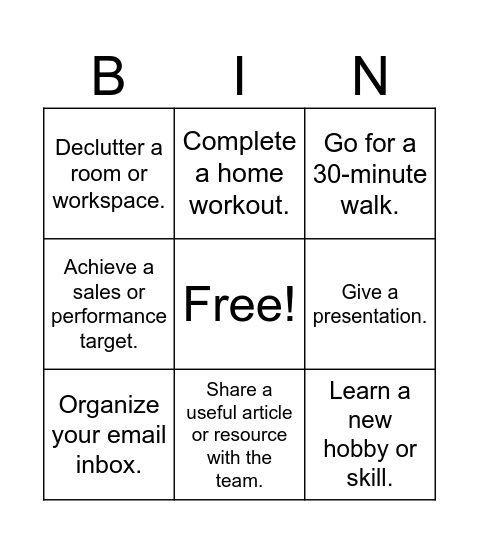 Goals 2025 Bingo Card