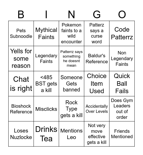 PATTERRZ Bingo Card