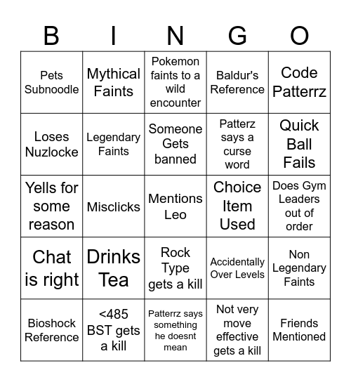 PATTERRZ Bingo Card