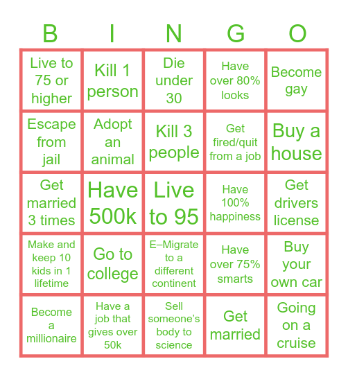 Bitlife bingo Card