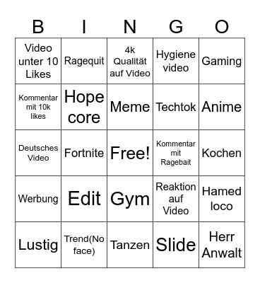 Tiktok Bingo Card