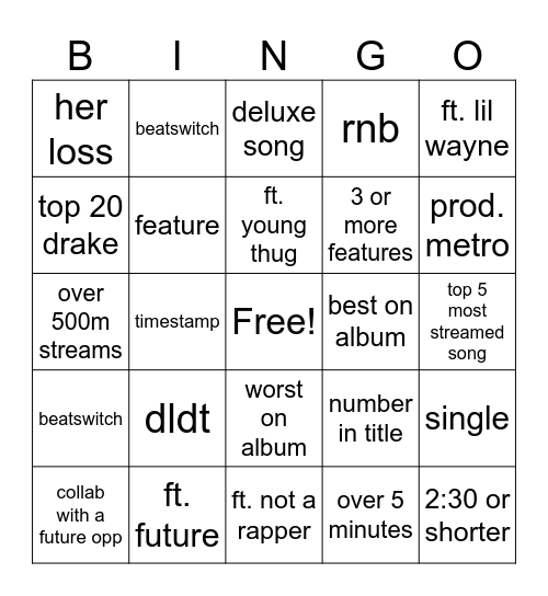 drake Bingo Card