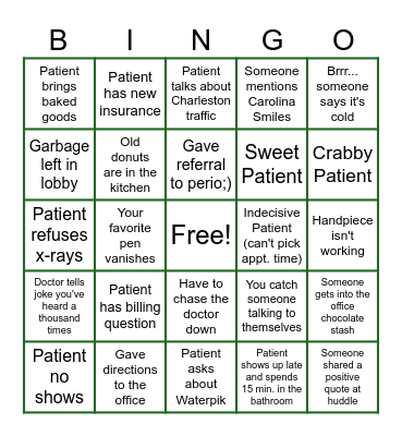 Dental Office Bingo Card