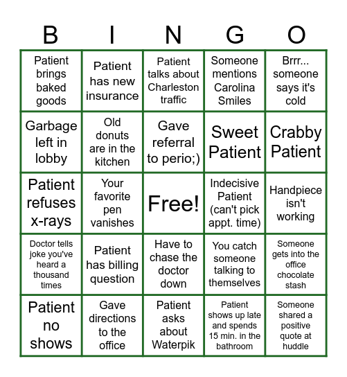Dental Office Bingo Card