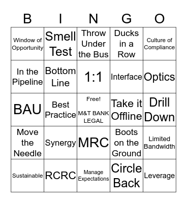 M&T Bank Lingo Bingo Card