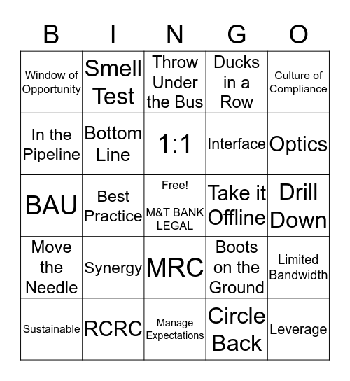 M&T Bank Lingo Bingo Card