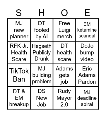 SAYS WHO SHOE Bingo Card